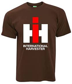 T-Shirt IHC International Harvester Oldtimer Herren-Shirt Logo Kurzarm Rundkragen Brustdruck | Braun | Größe XL von Bimaxx