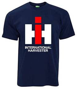 T-Shirt IHC International Harvester Oldtimer Herren-Shirt Logo Kurzarm Rundkragen Brustdruck | Navyblau | Größe M von Bimaxx