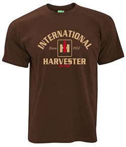 T-Shirt International Harvester Red Power IHC Oldtimer-Motiv Herrenshirt Kurzarm Rundkragen Brustdruck | Braun | Größe M von Bimaxx