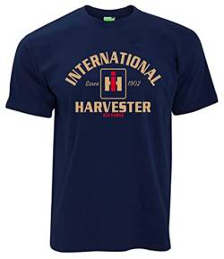 T-Shirt International Harvester Red Power IHC Oldtimer-Motiv Herrenshirt Kurzarm Rundkragen Brustdruck | Navyblau | Größe M von Bimaxx