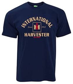 T-Shirt International Harvester Red Power IHC Oldtimer-Motiv Herrenshirt Kurzarm Rundkragen Brustdruck | Navyblau | Größe S von Bimaxx