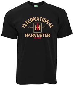 T-Shirt International Harvester Red Power IHC Oldtimer-Motiv Herrenshirt Kurzarm Rundkragen Brustdruck | Schwarz | Größe XXL von Bimaxx