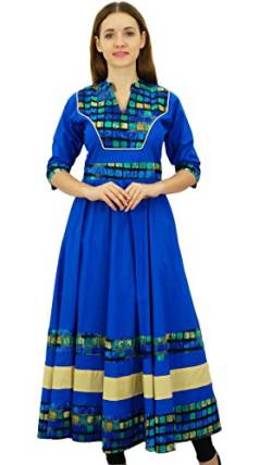 Bimba Frauen Baumwoll Kurti Lange Ausgestelltes Anarkali Kurta 3/4 Hülsen,Designer indische Tunika Royal Blue,54 von Bimba