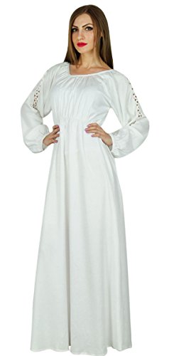 Bimba Frauen Boho Gotik Lange Maxi-Kleid-Spitze mit Langen Ärmeln weißen Kleid von Bimba