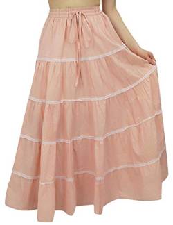 Bimba Frauen Lange Peach Ausgestelltes Cotton Rock-elastische Taille Wear Kleidung von Bimba