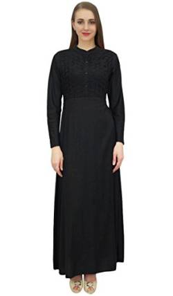 Bimba Frauen Mandarin Kragen Schwarz Jilbab Kleid mit Taschen voller Hülsen-56 von Bimba