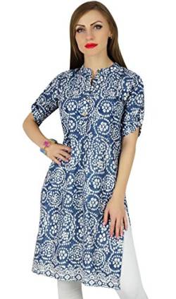 Bimba Frauen blau Baumwolltunika ethinc Sommer Kurta Kurti lässig Tag Bluse von Bimba