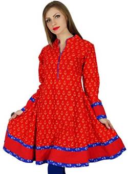 Bimba Frauen kurz Anarkali Kurti Langarm Schlaghosen Tunika indischen ethnischen Bluse von Bimba