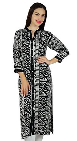 Bimba Frauen schwarz geometrische Designer Rayon Kurta gedruckt Bluse Lange Kurti 3/4 Ärmel Formale beiläufige Tunika von Bimba