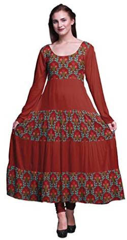 Bimba Lippenstift rot2 kunstlerisch Bedruckte volle Ärmel Anarkali Kurtis für Frauen ethnischen Kurta Maxi-Kleid Large von Bimba