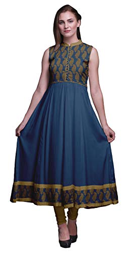 Bimba Oxford-blau Paisley Anarkali Kleid für Frauen indisch ethnisch gedruckt Kurti langes Kurta Partykleid X-Large von Bimba