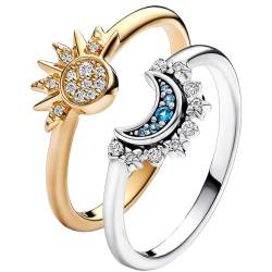 Bimhayuu Sonne und Mond Ring-Set teilen Sie mit Ihren Lieben, funkelnde Sonne, Mond, Freundschaft Versprechen passende Ringe Valentinstag Geburtstag, Geschenke für Frau Damen (8) von Bimhayuu