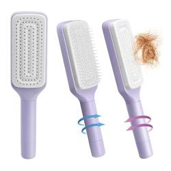 Haarbürste Ohne Ziepen, Selbstreinigende Bürste Haare, Entwirrbürste geeignet für Locken und lange Haare, Haarbürste Detangling Haarstyling Bürste, Paddel Bürste Für Massage, Pflege (Lila) von Bimhayuu