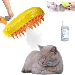 Steamy Cat Brush Cat Steam Brush 3 in 1 Silicone Cat Brush Self Cleaning Cat Brush Steam Pet Brush for Removing Tangled and Loosse Hair (Yellow+Essence) von Bimhayuu