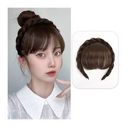 Perücken für Frauen Front Hair Bangs Perücke Fransen Haarverlängerungen Synthetische Fake Pony Perücken mit zweireihigen Zöpfen Stirnband Haarschmuck for Frauen Mädchen Pony Perücke/Perücke Pony (Col von BinOxy