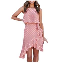 Binggong Blumenkleid Damen Elegant Sommerkleider Dot Print Strandkleid Ärmellos Freizeitkleid Maxikleid von Binggong Kleid