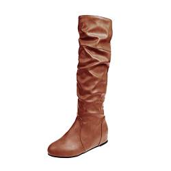 Binggong Damen Langschaft Stiefel Kunstlederstiefel, Frauen Halbhoch Stiefel Kuschelig Flache Schuhe Worker Boots Römischer Retro-Stil Winterstiefel Herbst Winter Übergangsstiefel von Binggong