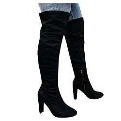 Binggong Langschaftstiefel Damen High heels Stiefel mit Blockabsatz Spitze Stretch Boots Pumps Frühlings Winter Overknee Stiefel Bequeme Schuhe Outdoor Stiefel Reißverschluss Winterstiefel von Binggong