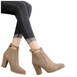 Binggong Stiefeletten Damen Spitze Blockabsatz Chelsea Boots Stiefel Flandell High Heels Damenstiefel Schöne Stiefelette Elegante Damenschuhe Schlupfstiefel Damen Pumps Halbstiefel von Binggong