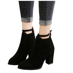 Binggong Stiefeletten Damen Spitze Blockabsatz Chelsea Boots Stiefel Flandell High Heels Damenstiefel Schöne Stiefelette Elegante Damenschuhe Schlupfstiefel Damen Pumps Halbstiefel von Binggong