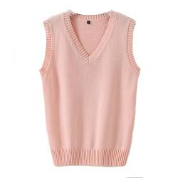 Herren Damen Strickweste Baumwolle V-Ausschnitt Weste JK Uniform Pullover Ärmellos Pullover Schule Strickjacke - Pink - Groß von Bingooutlet
