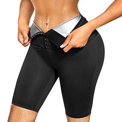 Bingrong Sauna Jogginghose Sporthose Damen Sauna Hose Shorts Hohe Taille Trainingshose Schwitzhose Waist Trainer Abnehmen Fitness Body Shaper Sauna Anzug (S, Schwarz) von Bingrong