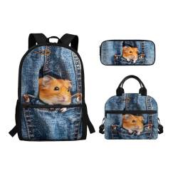 Binienty 3-teiliges Schultaschen-Set mit Lunch-Tasche, Federmäppchen für Kinder, Kleinkinder, Mädchen, Jungen, niedlicher, leichter Rucksack für die Grundschule, Meerschweinchen im Taschenformat, von Binienty