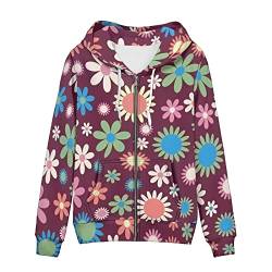 Binienty Damen Grafik gedruckt Sweatshirt Reißverschluss Langarm Hoodies Ästhetische Jacke Streetwear mit Taschen, Hippie Flower, 46 von Binienty