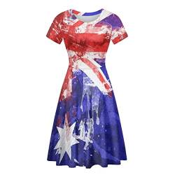 Binienty Damen Sommer Casual Lose Rundhals Kleid Rüschen Puffy Langarm Hohe Taille Midi Kleid, Batik-gefärbte britische Flagge, Small von Binienty