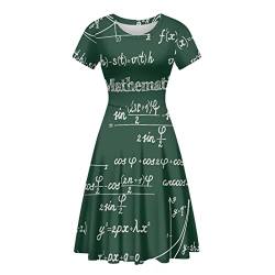 Binienty Damen Sommer Casual Lose Rundhalsausschnitt Kleid Rüschen Puffy Langarm Hohe Taille Midikleid, Green Mathematik, Medium von Binienty