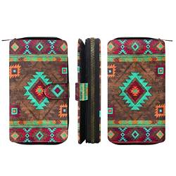 Binienty Grafikdruck Leder Geldbörsen für Frauen RFID-blockierende Reißverschlusstasche Bifold Wallet Card Case, Aztec Western-2 von Binienty
