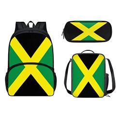 Binienty Grafikdruck Rucksack 3-teiliges Set Schultasche Büchertasche mit Lunchbox und Federmäppchen Set für Jungen Mädchen, Jamaikanische Flagge, Einheitsgröße von Binienty