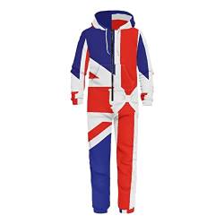 Binienty Herren Jumpsuit mit Kapuze und Reißverschluss, Union Jack Design, 4X-Large von Binienty