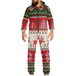 Binienty Herren Jumpsuit mit Kapuze und Reißverschluss, Weihnachtsmotiv 1, 4X-Large von Binienty