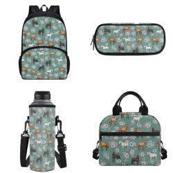 Binienty Kinder-Rucksack für Teenager, Mädchen, Jungen, Büchertaschen-Set, lässige Schultasche mit Lunchtasche, Federmäppchen, Wasserflaschentasche, Pferdeblume, Einheitsgröße von Binienty