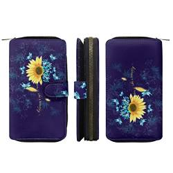 Binienty Kleine RFID-blockierende Geldbörsen für Damen, Kreditkarten und Bargeldhalter, Blaue Sonnenblumen-Schmetterlinge von Binienty