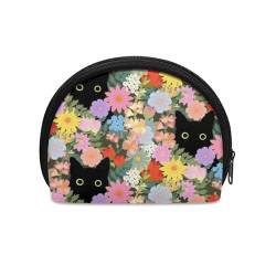 Binienty Mini-Geldbörse für Damen, unisex, modisch, Persönlichkeit, kleine Münzgeldbörse, Schwarze Katze mit Blumenmuster, Münztasche von Binienty