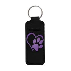 Binienty Schlüsselanhänger mit Hundepfoten-Herz, Lila, Neopren, Chapstick-Halter, Lippenbalsam, Schlüsselanhänger für Schlüsselband von Binienty