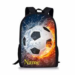 Binienty Schulrucksack für Kinder, Jungen, Mädchen, Teenager, leicht, Büchertasche, Laptop-Rucksack, lässiger Tagesrucksack, Feuer-Fußball-Name, Einheitsgröße von Binienty