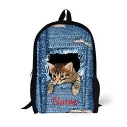 Binienty Schulrucksack für Kinder, Jungen, Mädchen, Teenager, leichte Büchertasche, Laptop-Rucksack, lässiger Tagesrucksack, Denim Cat-name, Einheitsgröße von Binienty