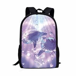 Binienty Schulrucksack für Kinder Teenager, leichte Büchertasche Mädchen Rucksack Grundschule Laptop, Delfin, Einheitsgröße von Binienty