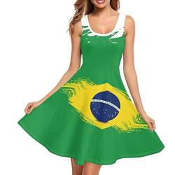 Binienty Tankkleid für Damen, Midi-Länge, lässig, schwingend, ärmellos, Rundhalsausschnitt, T-Shirt-Kleider für Strandparty, Brasilianische Flagge, XXXXL von Binienty