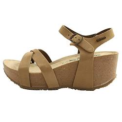 BioNatura Damen-Sommersandalen aus Gummi und Keilabsatz aus Kork, bequem und leicht, Leder, Beige Taupe, 36 EU von BioNatura