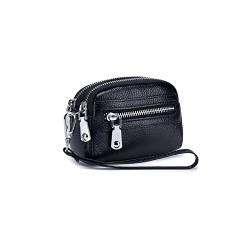 BioPLj Damenhandtasche aus echtem Leder – Multi-Kartenhalter – Geldbörse mit Doppelreißverschluss – Lippenstift-Clutch – Geldtasche für Damen-Geldbörsen. Schwarz von BioPLj