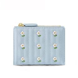 BioPLj Luxuriöse Kurze Damen-Geldbörse mit Blumenmuster – viele Abteilungen für Damen, niedliche kleine Clutch – Geldmünzen-Kartenhalter, Geldbörse für Damen, blau von BioPLj