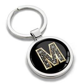 Biomar Labs® Schlüsselanhänger Buchstabe Metall Keyring Buchstaben Initialen Alphabet Autoschlüssel Geschenk Metall-Schlüsselanhänger Schlüsselbund Edelstahl Gold M, KK 65 von Biomar Labs