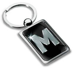 Biomar Labs® Schlüsselanhänger Buchstabe Metall Keyring Buchstaben Initialen Alphabet Autoschlüssel Geschenk Metall-Schlüsselanhänger Schlüsselbund Edelstahl Silber M, KK 91 von Biomar Labs