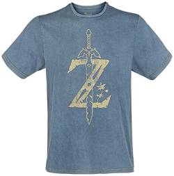 Bioworld Herren Nintendo Legend Zelda Breath of The Wild Z Logo Faux Denim T-Shirt, Blau (Blau Blau), M von Bioworld