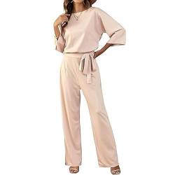 Bipily Damen Langarm Lang Jumpsuit Elegant Overall Jumpsuits O-Ausschnitt Playsuit Romper Hosenanzug mit Gürtel von Bipily