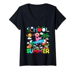 Damen School Out Funny Summer Cute Flamingo Sunglasses Vacation T-Shirt mit V-Ausschnitt von Bird Vacations Costume